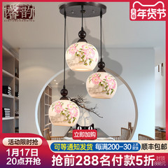 新中式吊灯餐厅实木陶瓷吧台灯仿古典饭厅楼梯灯三头吊灯餐桌灯饰