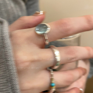 碎银子天然石开口戒指女小众设计冷淡风食指戒时尚个性高级感指环
