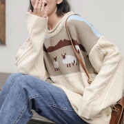 茉语家可爱毛衣慵懒风韩版宽松长袖套头，针织衫女2023冬季上衣