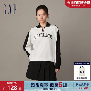 Gap女装春季LOGO纯棉半开襟POLO领T恤宽松廓形高级舒适上衣836108