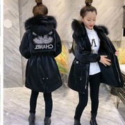 棉衣女可拆毛领2022冬中长款派克服时尚镶钻收腰网红宽松外套