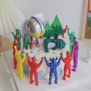 网红奥特曼生日蛋糕装饰摆件超人打怪兽儿童恐龙宝宝周岁甜品插件