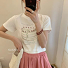 SUSAN韩版圆领素描蛋糕印花小众显瘦减龄百搭短款短袖上衣T恤女潮