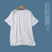 大码亚麻T恤 夏季外贸女装韩版宽松圆领短袖弹力套头T恤24753