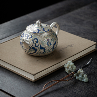 珐琅彩鎏银茶壶手工，泡茶单壶轻奢功夫茶具，家用陶瓷泡茶器高档
