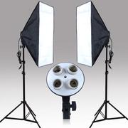摄影灯四灯头柔光箱，摄影棚套装摄影器材，摄影灯架2个