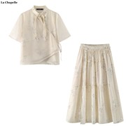 拉夏贝尔lachapelle春夏盘扣，衬衫半身裙汉服，两件套女套装裙