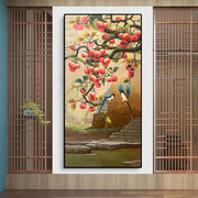 纯手绘新中式玄关柿子油画客厅厅事事如意挂画走廊过道餐装饰画