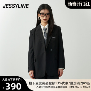 杰茜莱黑色百搭小西装女2023年春季时尚休闲外套潮 jessyline