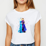 2020新夏季(新夏季)水墨彩色，公主princess印花女士，个性百搭短袖t恤上
