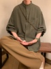 军绿色短袖衬衫男夏季日系时尚，cityboy纯棉七分袖衬衣宽松薄外套