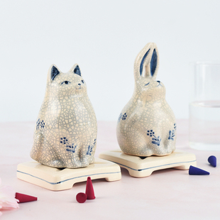 日本香堂nipponkodo猫香炉，系列锥香塔香家用室内檀，香香皿陶瓷香立