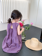 女童纯色连衣裙夏装，2023儿童无袖裙子，背心裙宝宝韩版公主裙