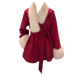 大码胖mm新年圣诞战袍，红色毛呢外套潮秋冬洋气毛领呢子大衣潮