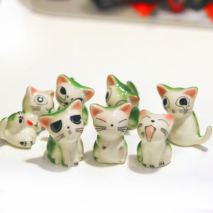 zakka日式杂货儿童陶瓷筷架 猫咪工艺品可爱猫加菲猫家居摆件