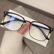 半框眼镜近视男款网上可配度数，防蓝光散光镜片，黑框商务眼睛框镜架