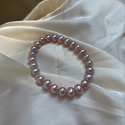 浪漫淡淡的紫 天然珍珠手链女小众设计松紧弹力线925银镀18k金珠