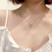 s925纯银圆环项链女韩版轻奢设计感小众冷淡风闪钻锁骨链潮礼物