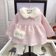 韩国童装冬款女童宝宝粉色，空气棉毛领娃娃，裙加绒长裤套装m4