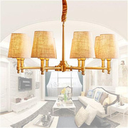 创意个性全铜美式简约田园吊灯客厅灯亚麻布艺餐厅灯温馨卧室灯具