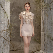 越南小众品牌elenii2023年夏季气质，高雅层次感荷叶边套装裙