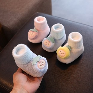 婴儿鞋秋冬季加厚保暖软底0-3-6-12月宝宝鞋袜棉鞋，学步前鞋1岁
