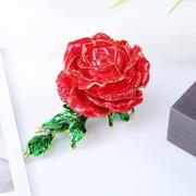 轻奢红色玫瑰花饰品收纳摆件，家居装饰创意，滴油金属工艺品