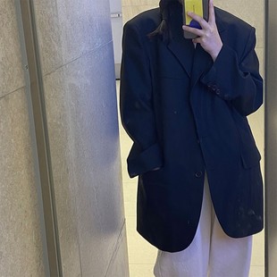 英子oni定制黑色西装，外套女2023春秋款vintage休闲宽松廓形西服