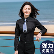 弹力职业装衬衫女长短袖夏酒店工作服气质工装免烫正装黑色衬衣寸