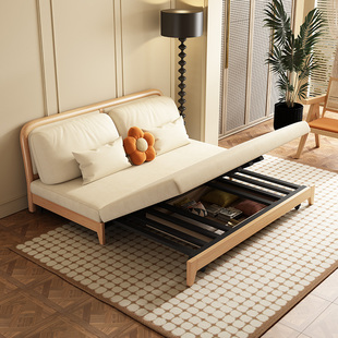 现代简约全实木沙发床，两用可折叠客厅，书房科技布小户型家具双人床