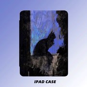 小众复古艺术黑猫咪油画适用于苹果2022款ipadpro12.9寸11三折ipad保护壳10.2寸pro/air4/5/mini