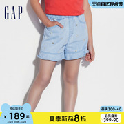 Gap女童2024夏季纯棉荷叶边满印牛仔短裤儿童装休闲裤466727