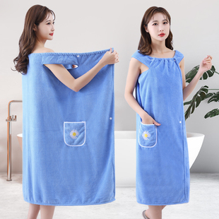 浴巾式女浴袍可穿可裹大码家用洗澡女士速干吸水浴裙纯棉2023