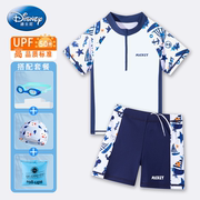 迪士尼儿童泳衣分体短袖，男童套装2024小中大童，保暖防晒游泳衣