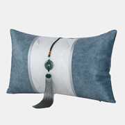 高档现代新中式沙发抱枕样板房设计师靠垫蓝青色玉石流苏装饰腰枕