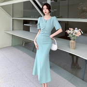 中式国风国风短袖连衣裙女2024夏季高品质紧身显瘦包臀长裙女