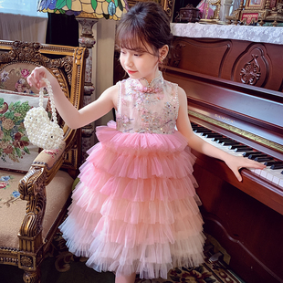 女童背心裙夏装，2024洋气儿童新中式无袖，蛋糕裙女孩韩版连衣裙