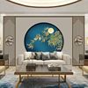 新中式松树花鸟电视背景墙壁布自带边框客厅沙发卧室床头壁画