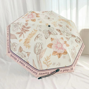 ins唯美法式粉色复古自动雨伞女生黑胶，遮阳伞防紫外线折叠太阳伞