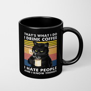 黑色猫咪大容量马克杯咖啡水杯子，带盖勺子陶瓷，高级恶搞礼物男女生