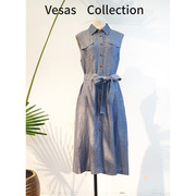vesas collection唯尚女装连衣裙棉质气质高腰显瘦衬衫裙 女士