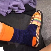 chic堆堆袜蓝橘拼接灰橙撞色英伦风小腿袜ins同款街头个性配拖鞋