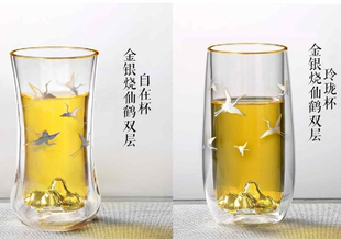 个杯堂描金双层玻璃茶杯套装高端旅游纪念文创产品伴手礼