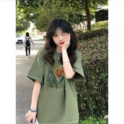 牛油果绿美式vintage短袖t恤女夏季设计感宽松港味复古上衣潮