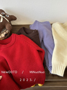 儿童纯色毛衣秋冬季韩系男女童，洋气紫色圆领套头针织衫，红色毛线衣(毛线衣)