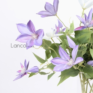 lancol欧式清新仿真花白色紫色，铁线莲花家居，客厅装饰花假花绢花