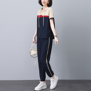 短袖卫衣套装女2024夏季新款中年妈妈洋气时尚减龄运动休闲两件套