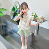女童夏季套装2024新中式洋气嫩绿女宝宝短袖儿童夏款时髦夏装