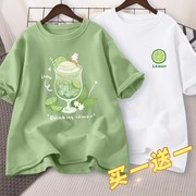 绿色短袖t恤女夏季2024年女装学生宽松初中学生上衣夏装体恤