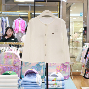 企划款T+女童纯色外套韩国2024年夏季单排扣薄款长袖防晒衣